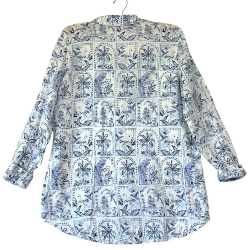 C&C California‎ Women’s M 100% Linen Button Up Nautical Print Long Sleeve Tunic - Picture 6 of 6